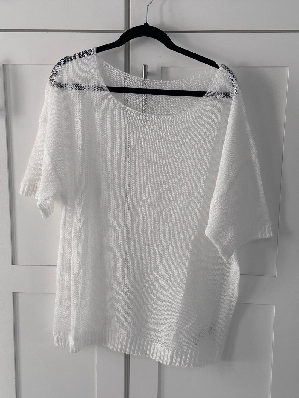 White Lightweight Knit Short-Sleeve Sweater
